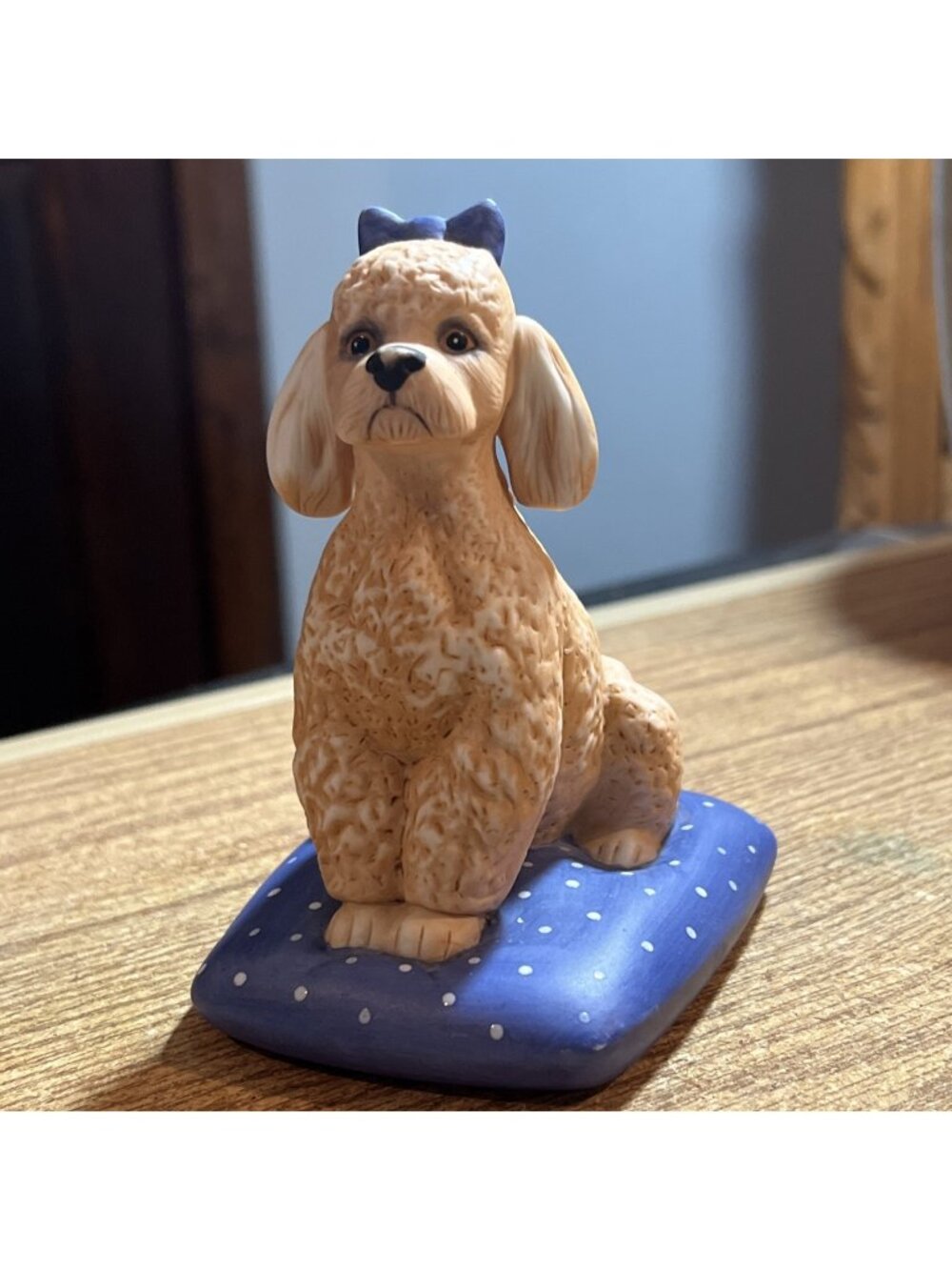 1987 Franklin Mint Poodle Puppy Dog Blue Box & Bed Minty & Adorable EUC